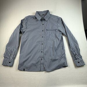 QOR Shirt Mens Medium Blue Plaid COMMUTER Long Sleeve Button Up Shirt Hiking